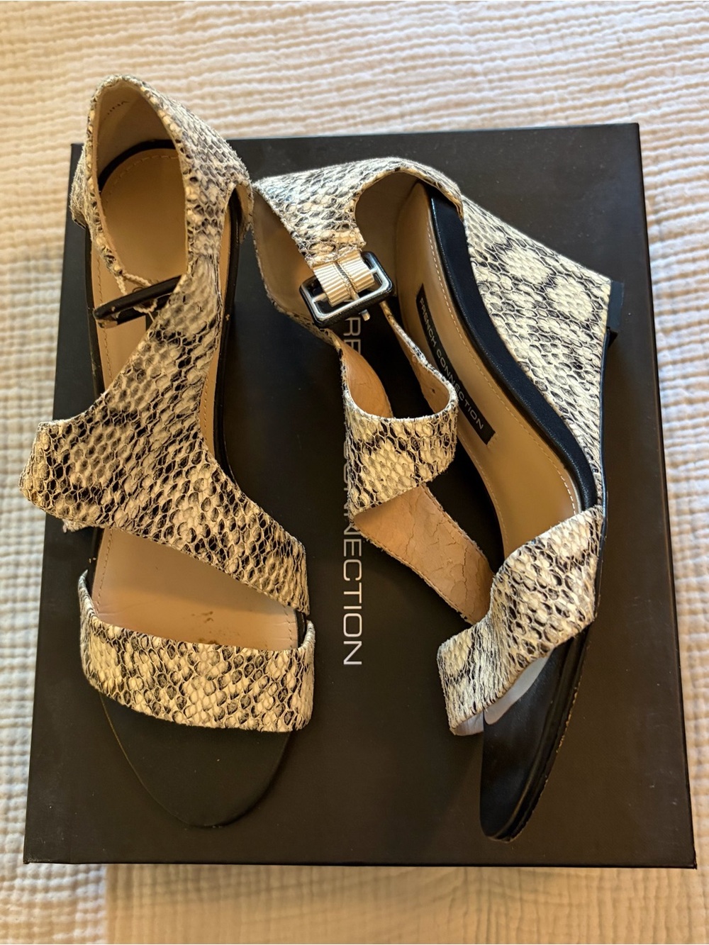 French Connection Women's Snake-Print Wedge Sandals - SZ 39